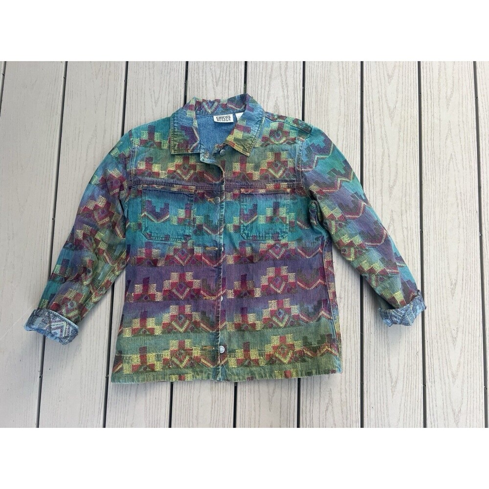 Chico’s design Jacket‎ M (1) native american design embroidery denim  Y2k